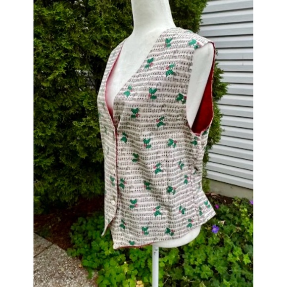 🎁🇨🇦Handcrafted reversible Xmas-music theme vest vintage,new suitable for gift - Picture 11 of 16